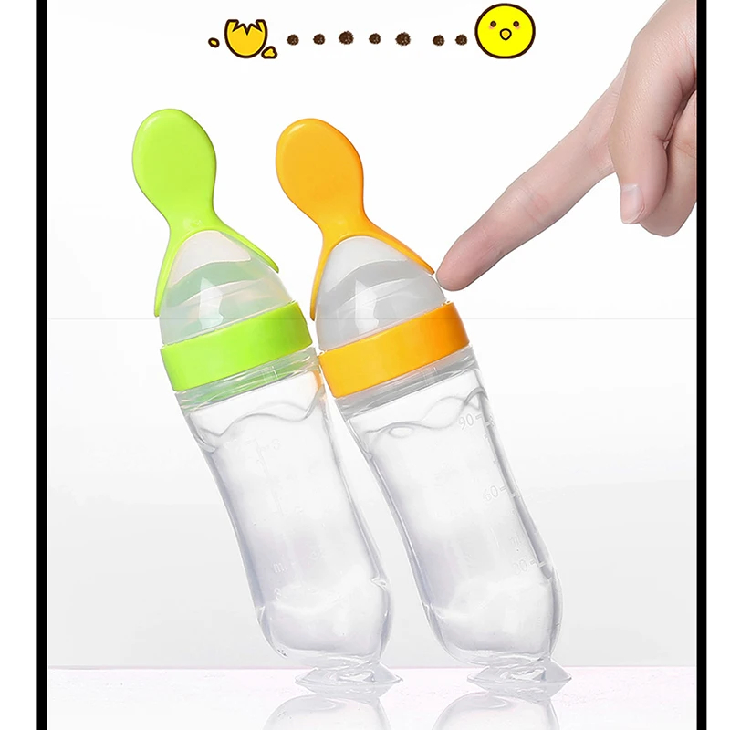 Squeezing Feeding Bottle Silicone Newborn Baby Training Rice Cereal Food Spoon